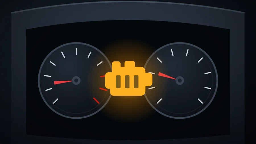 Check engine light glowing amber on a dashboard cluster